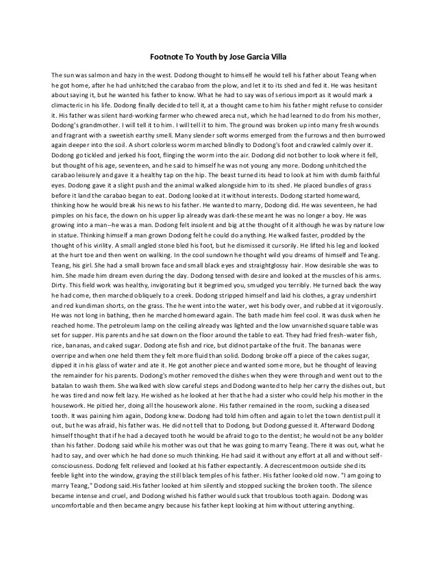 footnote to youth reflection footnote to youth by jose garcia villa full text
